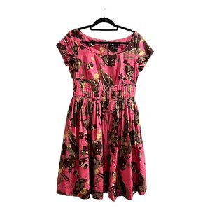 Carole Little Womens‎ 10 Midi Pleated Dress Pink Floral Retro Rockabilly Pin Up